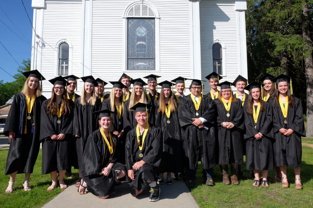 First graduating class of seniors from White River Valley School, posing after Red Door Church’s annual Baccalaureate service in 2019