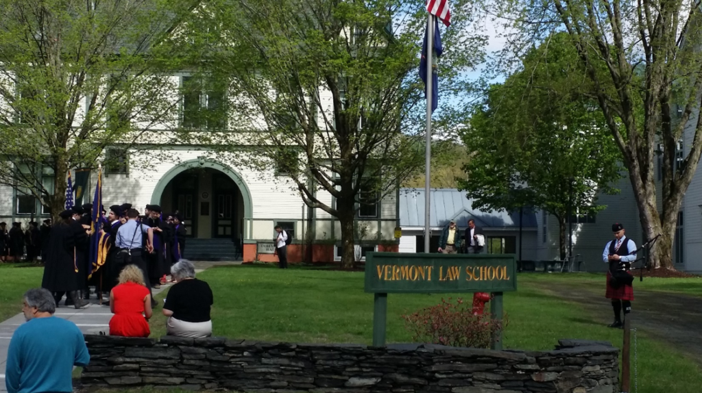 Vermont Law School, graduation day, bagpipe player